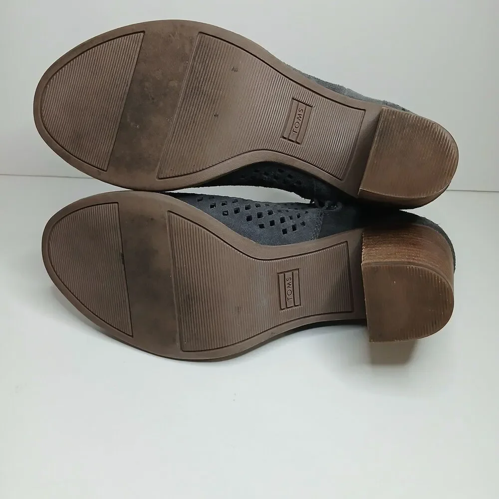 TOMS Women's Majorca Boots Size 8.5 Block Heel Open Toe Grey Suede Boho Shoes‎